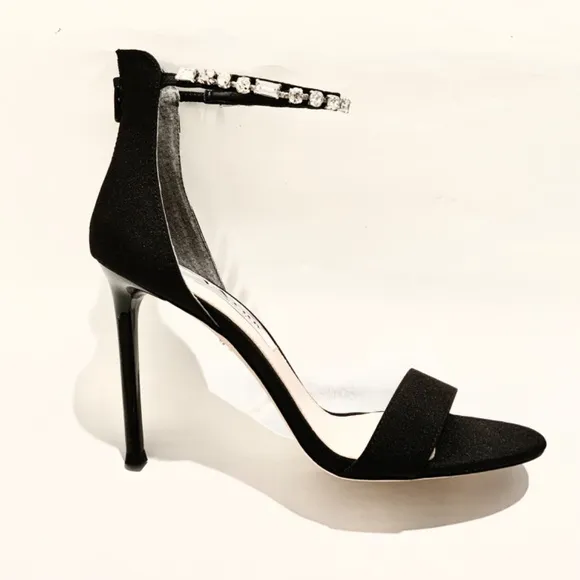 Nina Deena Black Satin Heeled Sandals Evening Stiletto Heel Pump Dress Shoes 7.5