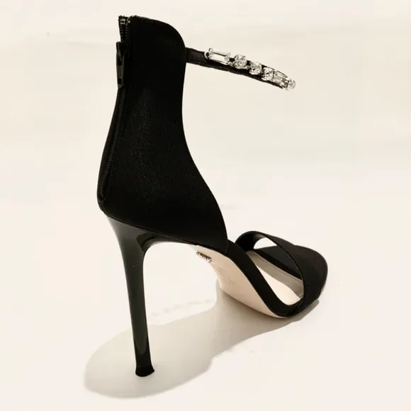 Nina Deena Black Satin Heeled Sandals Evening Stiletto Heel Pump Dress Shoes 7.5