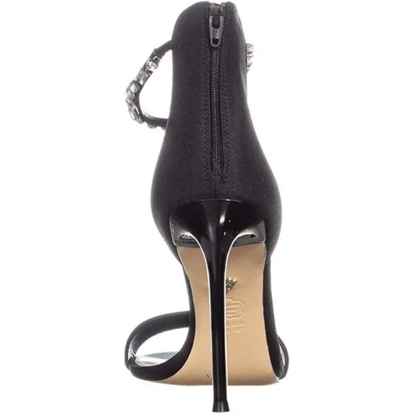 Nina Deena Black Satin Heeled Sandals Evening Stiletto Heel Pump Dress Shoes 7.5