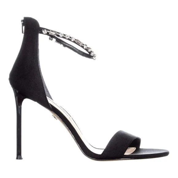 Nina Deena Black Satin Heeled Sandals Evening Stiletto Heel Pump Dress Shoes 7.5