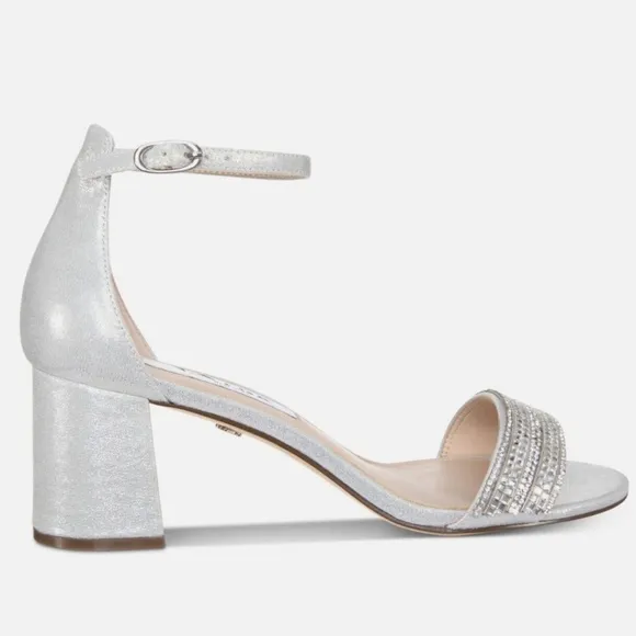 Nina Elenora Silver Evening Block-Heel Sandals Pumps Heeled Dress Shoes