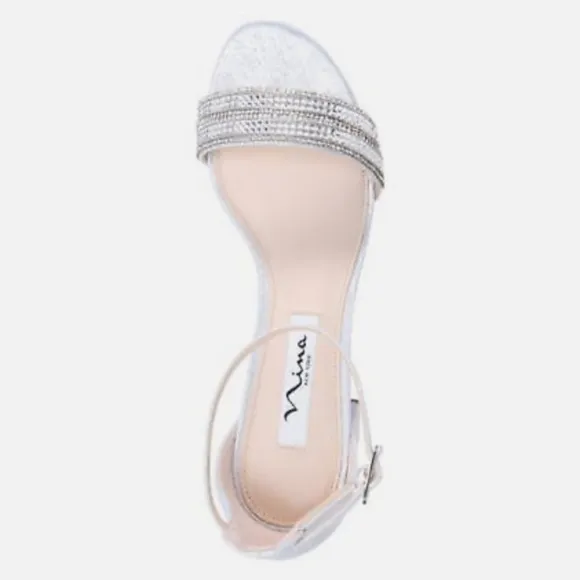 Nina Elenora Silver Evening Block-Heel Sandals Pumps Heeled Dress Shoes