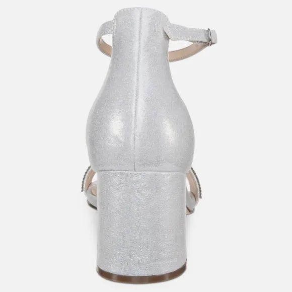 Nina Elenora Silver Evening Block-Heel Sandals Pumps Heeled Dress Shoes