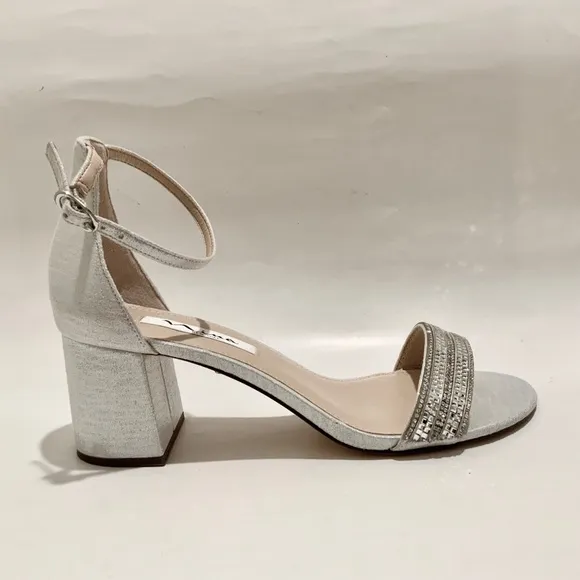 Nina Elenora Silver Evening Block-Heel Sandals Pumps Heeled Dress Shoes