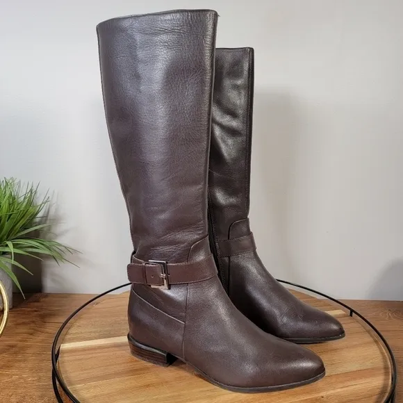 Nine West Diablo knee high Boots Genuine Leather Espresso  Size 6