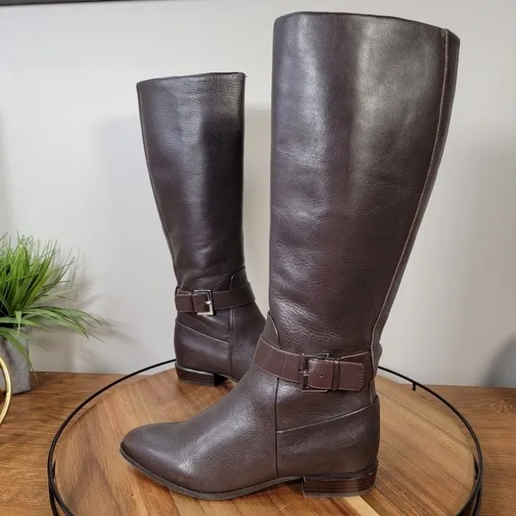Nine West Diablo knee high Boots Genuine Leather Espresso  Size 6