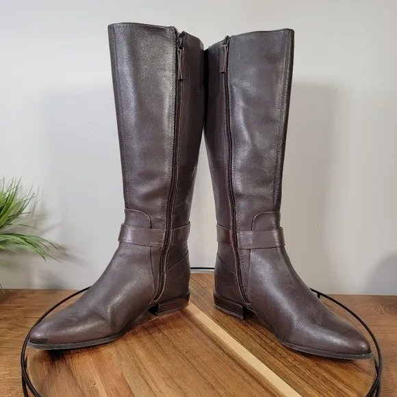 Nine West Diablo knee high Boots Genuine Leather Espresso  Size 6