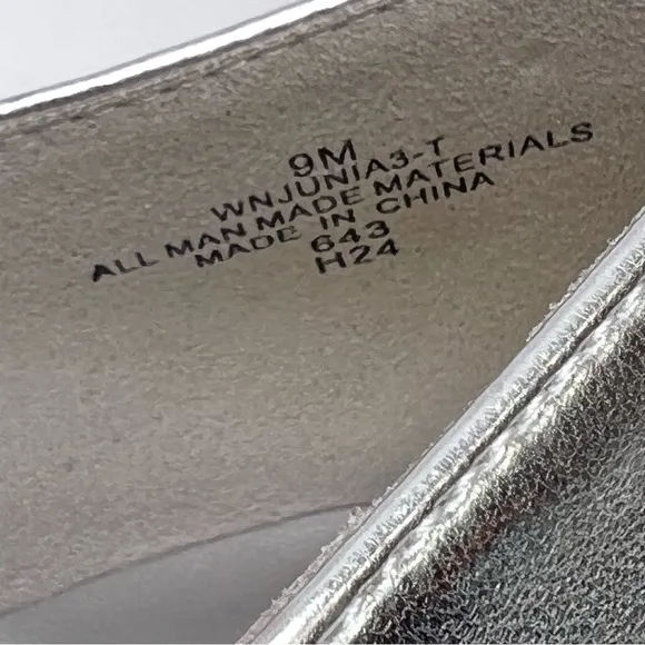 Nine West Silver Metallic Pointed Toe Rhinestone Buckle Slip On Ballet Flats