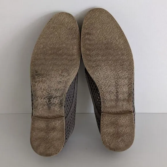 Nine West Taupe Gray Leather Cut Out Almond Toe Shoes Women's 9