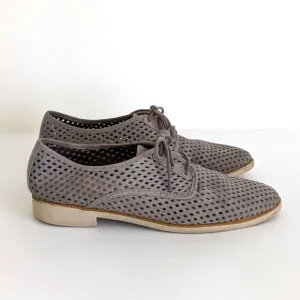 Nine West Taupe Gray Leather Cut Out Almond Toe Shoes Women's 9
