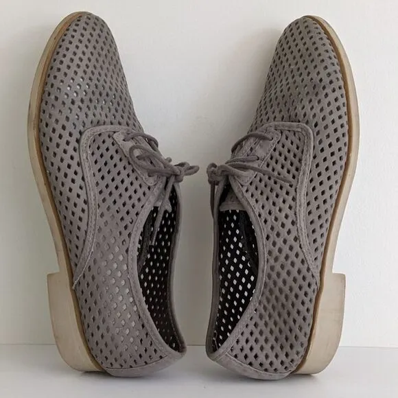 Nine West Taupe Gray Leather Cut Out Almond Toe Shoes Women's 9