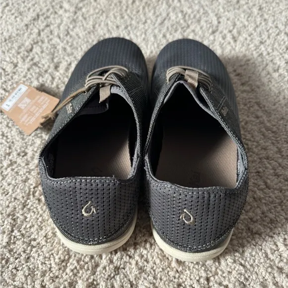 Nohea Moku mens no tie boat shoes gray charcoal clay 9