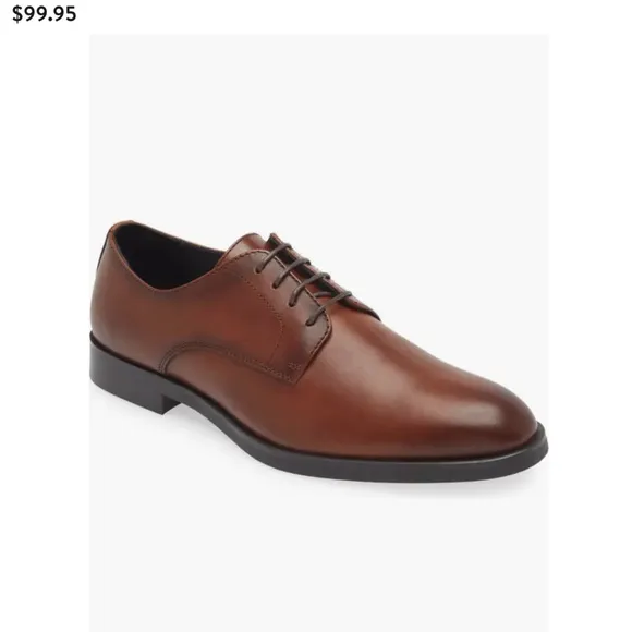 NORDSTROM MENS Emmett Plain Toe Leather Derby Shoes in Brown Ochre