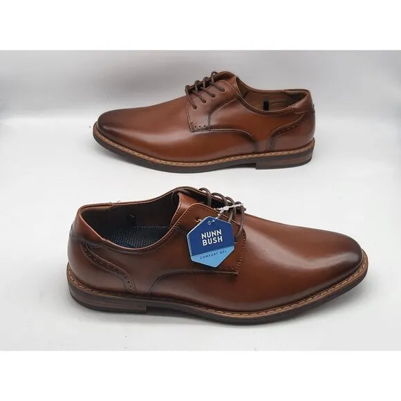 Nunn Bush Brown Leather Oxford Mens Dress Shoes W/Comfort Gel Sole 10.5M