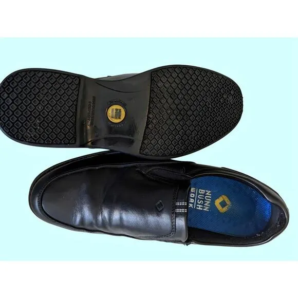 Nunn Bush Men's Work Waterproof Slip-On Black Size 8 1/2 Comfort Non-slip Shoes