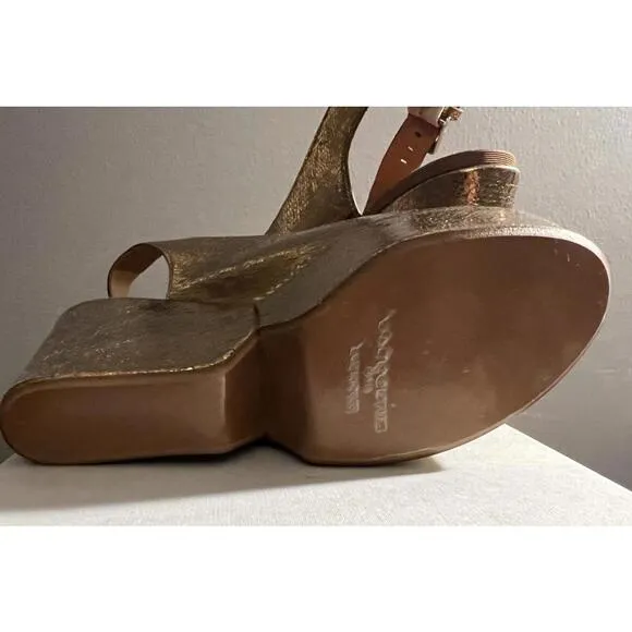 NWB CLERGERIE Paris Dylan6 Snake-Embossed GOLD Wedge Sandals US 6 Eur 36 $675