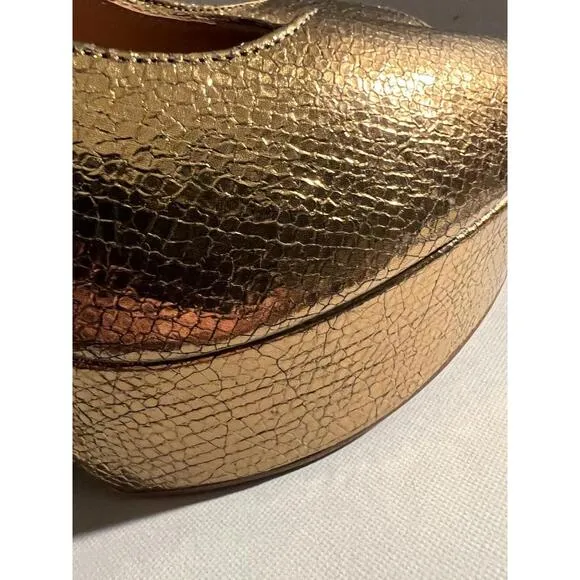 NWB CLERGERIE Paris Dylan6 Snake-Embossed GOLD Wedge Sandals US 6 Eur 36 $675