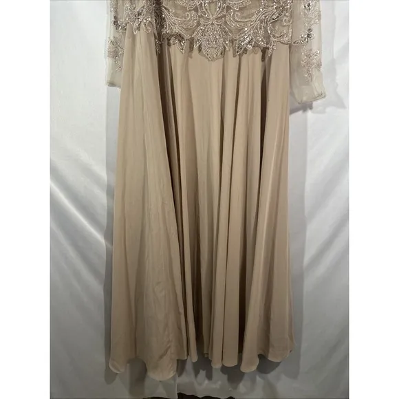 NWD $319 XSCAPE [ 20W ] Mason Boat-Neck Chiffon Fit &amp; Flare Gown Taupe #S1793