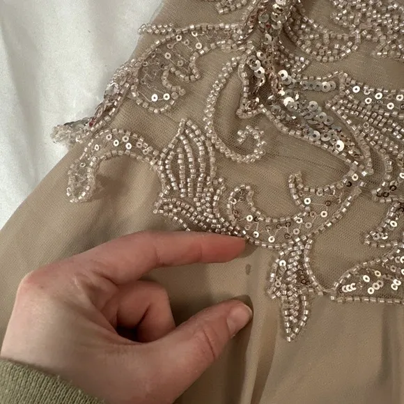 NWD $319 XSCAPE [ 20W ] Mason Boat-Neck Chiffon Fit &amp; Flare Gown Taupe #S1793
