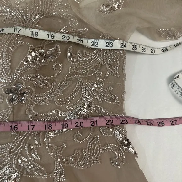 NWD $319 XSCAPE [ 20W ] Mason Boat-Neck Chiffon Fit &amp; Flare Gown Taupe #S1793