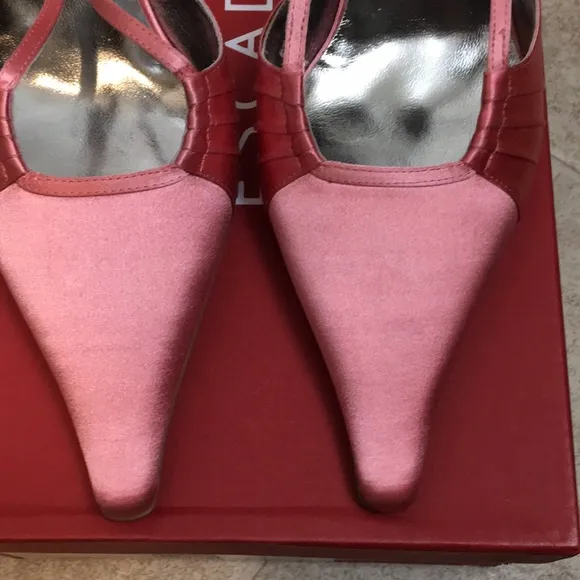 NWD Escada 37.5 Pink Satin Formal Heels Italy fit like 7