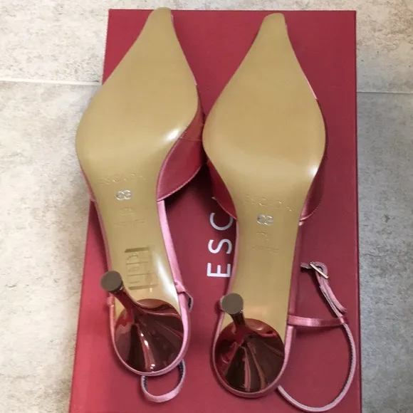 NWD Escada 37.5 Pink Satin Formal Heels Italy fit like 7