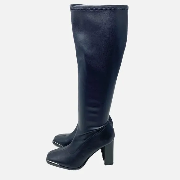 NWOB Bar IIIBlack Faux Leather Square Toe Knee High Boots Women's Sz 7 Side Zip