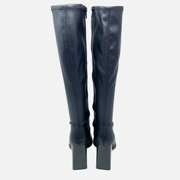 NWOB Bar IIIBlack Faux Leather Square Toe Knee High Boots Women's Sz 7 Side Zip
