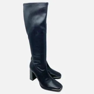 NWOB Bar IIIBlack Faux Leather Square Toe Knee High Boots Women's Sz 7 Side Zip