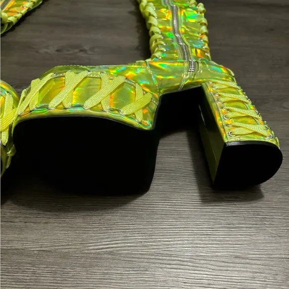 NWOB Dolls Kill / Club Exx Green Rude Awakening Thigh High Boots