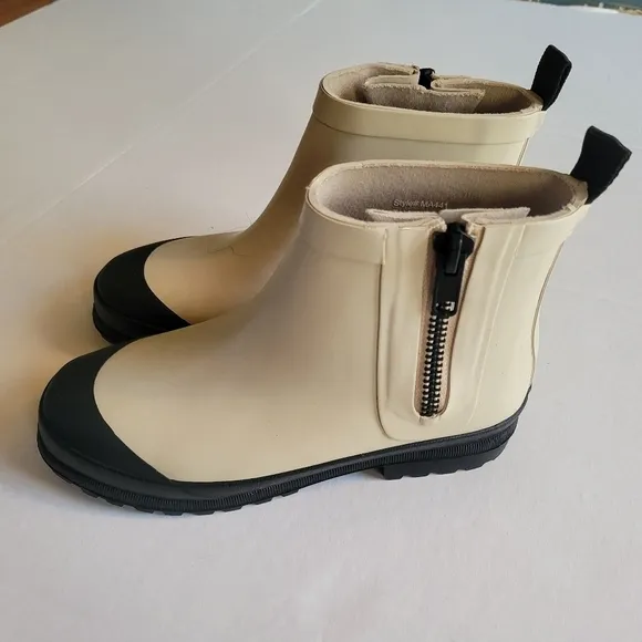 NWOB Madewell Zip-Up Lug Sole Rain Boots Cream &amp; Black 5
