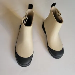 NWOB Madewell Zip-Up Lug Sole Rain Boots Cream &amp; Black 5