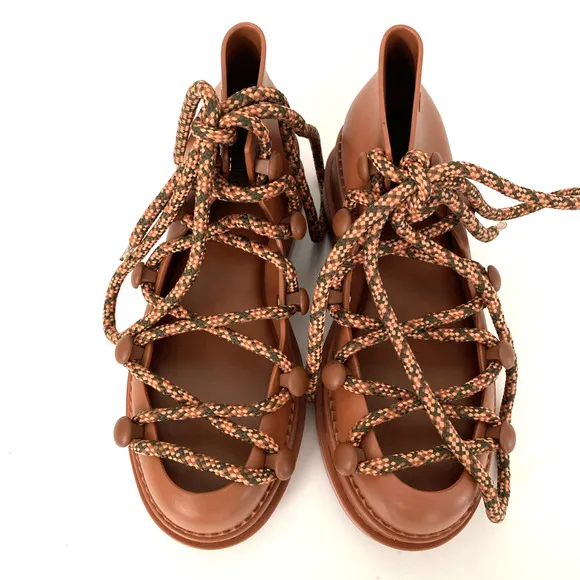 NWOB Melissa Ninety Sandal Platform Shoe Lace Up Brown Round Toe Wedge J…