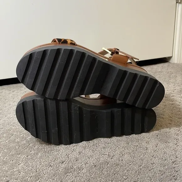 NWOB MICHAEL Michael Kors Marlon Leopard Calf Hair Leather Platform Sandals 6.5