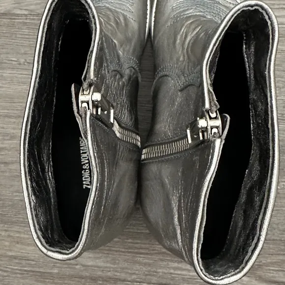 NWOB! Zadig &amp; Voltaire Metallic Silver Ankle Boots  Size 8 US | 39 EU