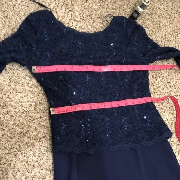 NWOT Alex Evenings Maxi Dress Size 6 Navy Blue Floral Lace Sequin Boat Neck Gown