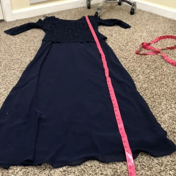 NWOT Alex Evenings Maxi Dress Size 6 Navy Blue Floral Lace Sequin Boat Neck Gown