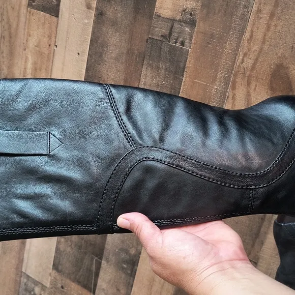 NWOT Bivel Black Leather High Heeled Knee-High Boots Sz EU 37.5 US 7 Women