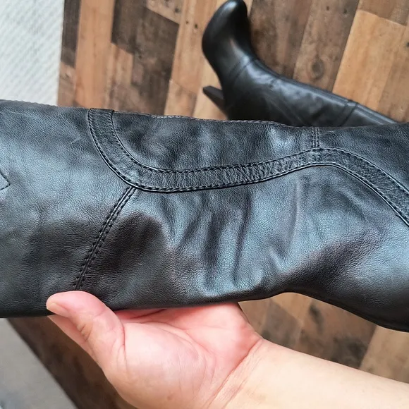 NWOT Bivel Black Leather High Heeled Knee-High Boots Sz EU 37.5 US 7 Women