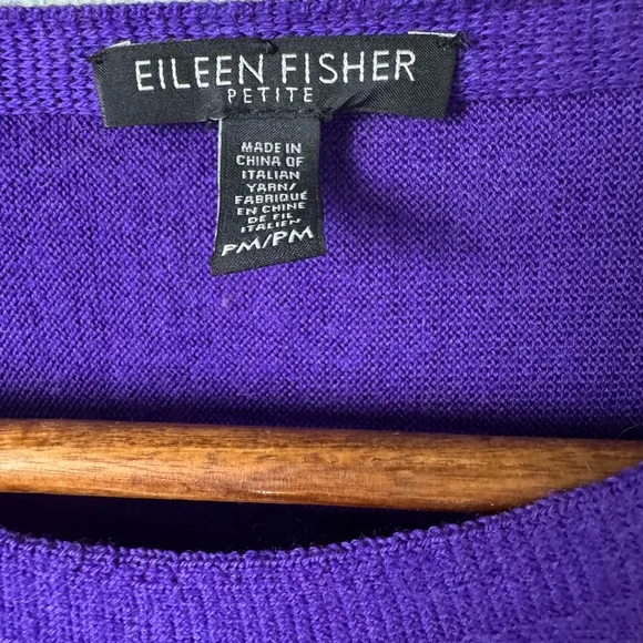NWOT EILEEN FISHER Purple 100% Merino Wool Boat Neck Box Sweater Pockets Size MP