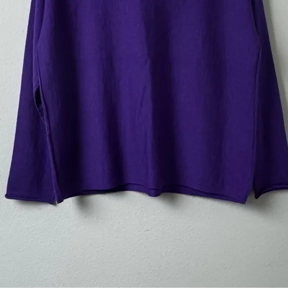 NWOT EILEEN FISHER Purple 100% Merino Wool Boat Neck Box Sweater Pockets Size MP