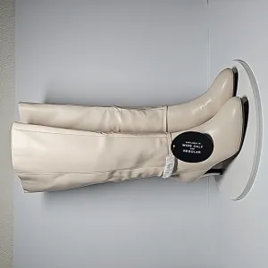 NWOT Karen Scott Hanna Heeled Boots Knee High Side Zip Almond Toe Wide White 7.5