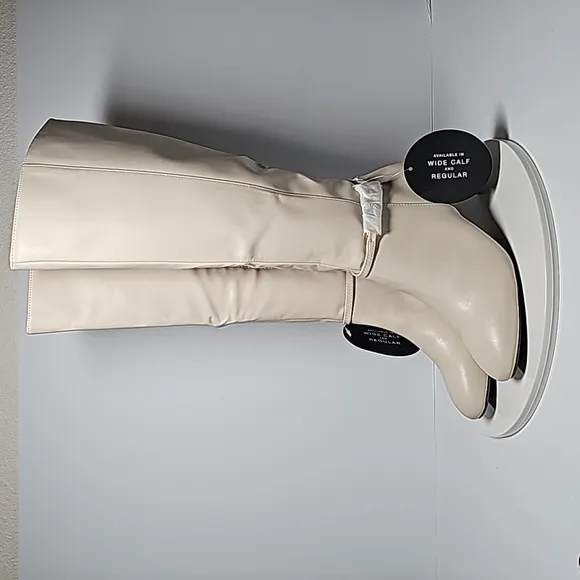 NWOT Karen Scott Hanna Heeled Boots Knee High Side Zip Almond Toe Wide White 7.5