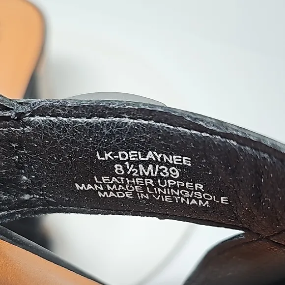 NWOT Lucky Brand Delaynee Wood Wedge Sandal Platforms Leather Black Brown 8.5