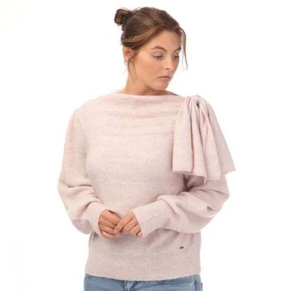 NWOT New TED BAKER Larbow Bow Sweater Pink Wool Knit Pullover US 10/L(TB 4)