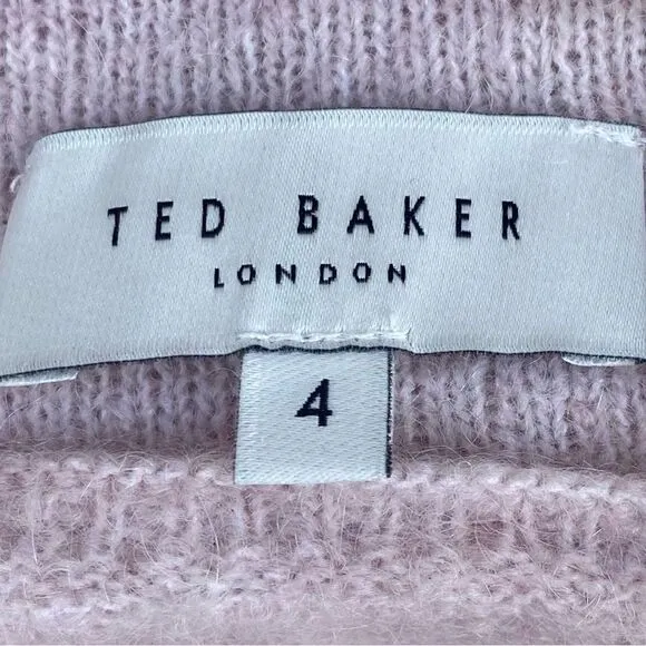 NWOT New TED BAKER Larbow Bow Sweater Pink Wool Knit Pullover US 10/L(TB 4)