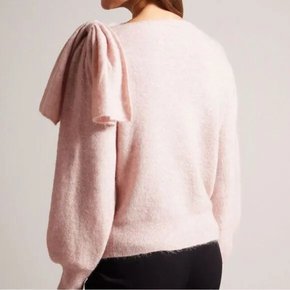 NWOT New TED BAKER Larbow Bow Sweater Pink Wool Knit Pullover US 10/L(TB 4)