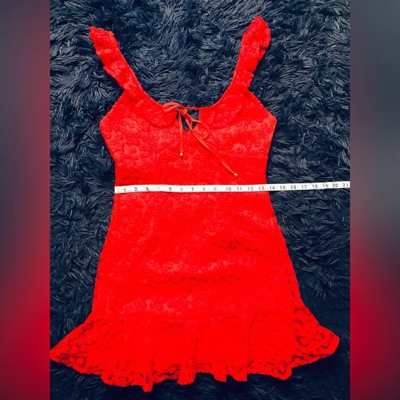 NWOT SAINTS   SECRETS EMBROIDERY RUFFLE NECKLINE SLEEVELESS MINI DRESS. SIZE S