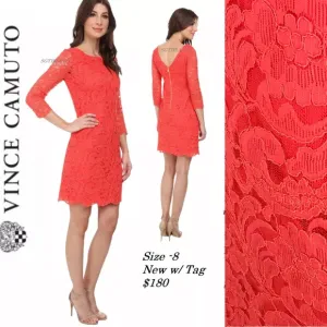 NWOT Vince Camuto Coral Lace Overlay cocktail Mini Dress size 8 ORIGINAL $180