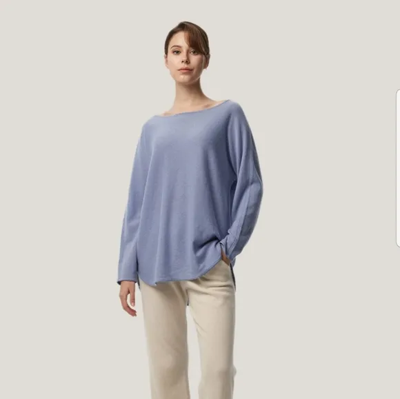NWT 100% Cashmere Boatneck Sweater (Dusty Blue) - Gentle Herd